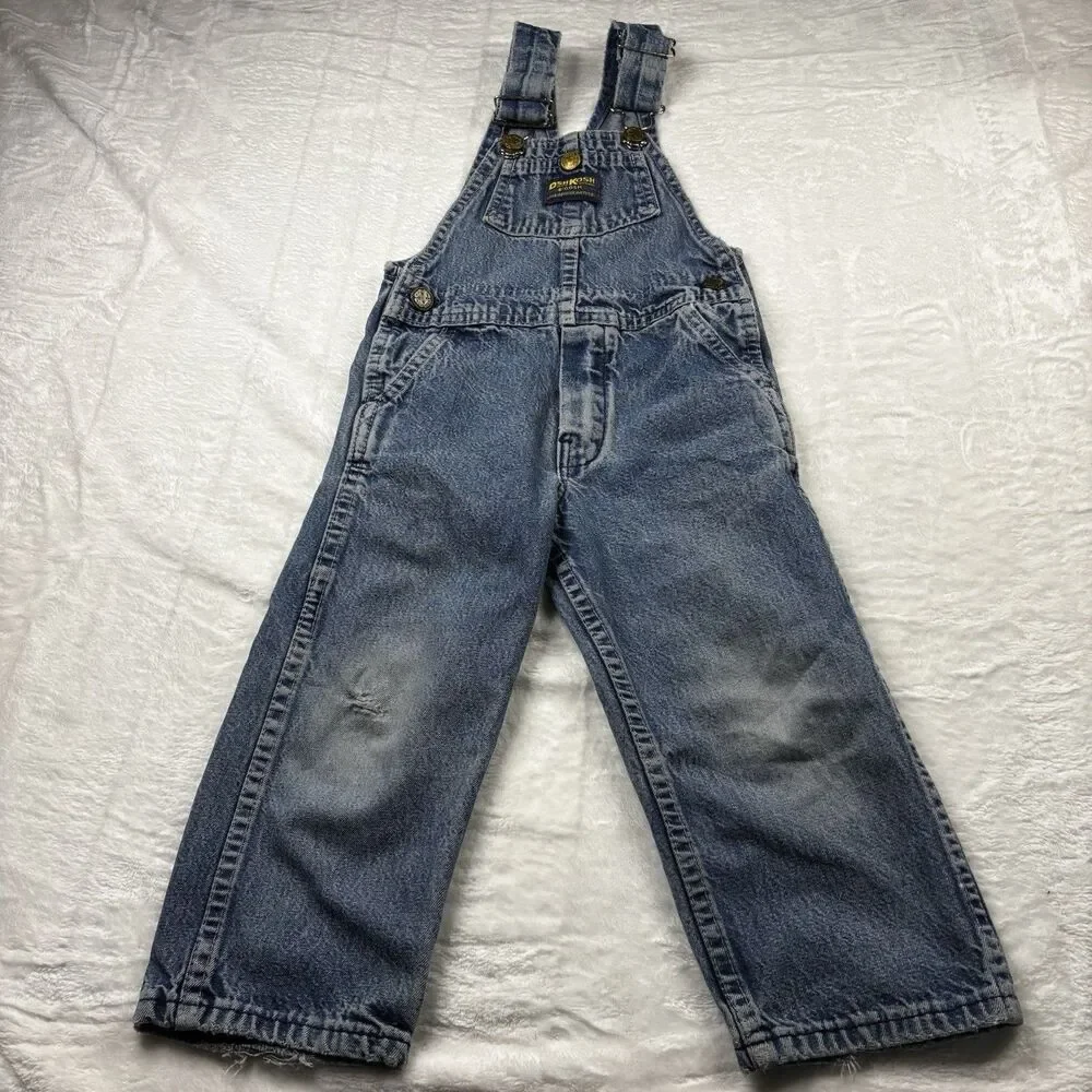 Rare Vtg OshKosh Vestbak Overalls Size 3T USA 80s Denim Paper Tag Great FADE - Picture 2 of 16